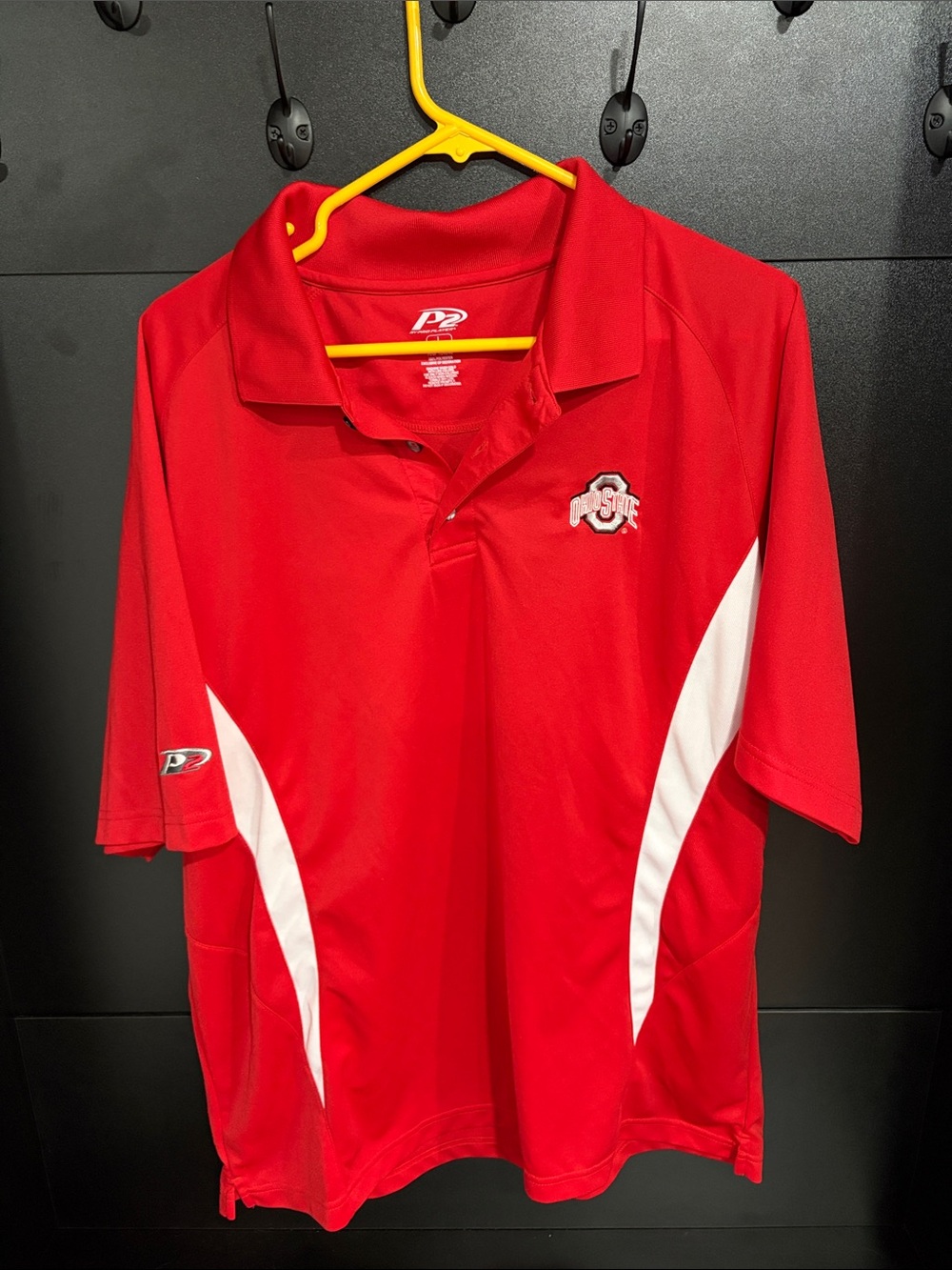 Pro Player Red Polo with White Panels and Collegiate Logo